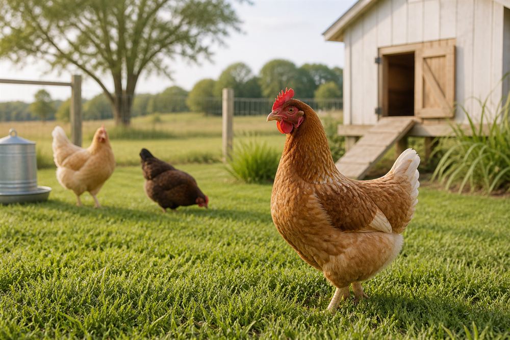 Healthy chickens in a spacious, clean farm setting